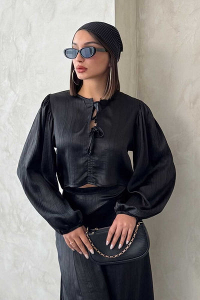 Bluză Crash Satin Leg Front, en-gros - Negru
