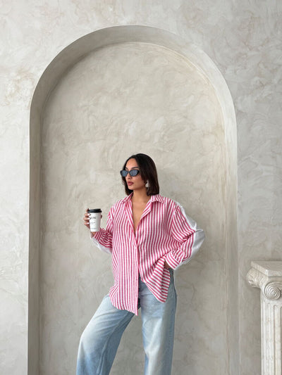 Striped Linen Shirt - Fuchsia