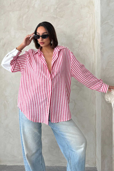 Striped Linen Shirt - Fuchsia