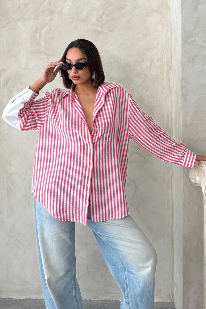 Striped Linen Shirt - Fuchsia