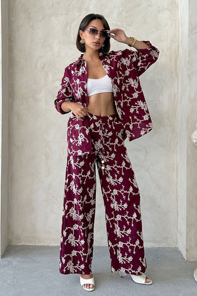 Embroidered Trousers - Burgundy