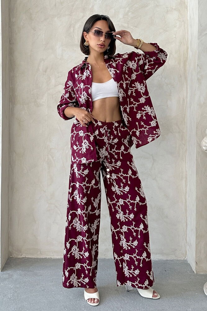 Embroidered Trousers - Burgundy