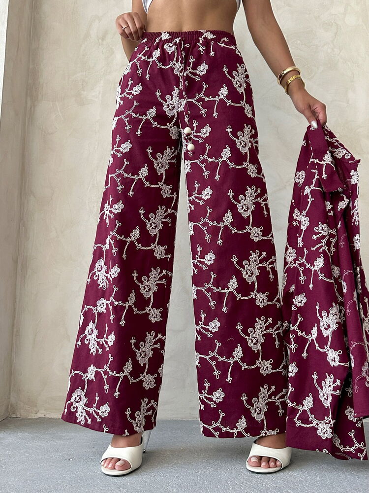 Embroidered Trousers - Burgundy