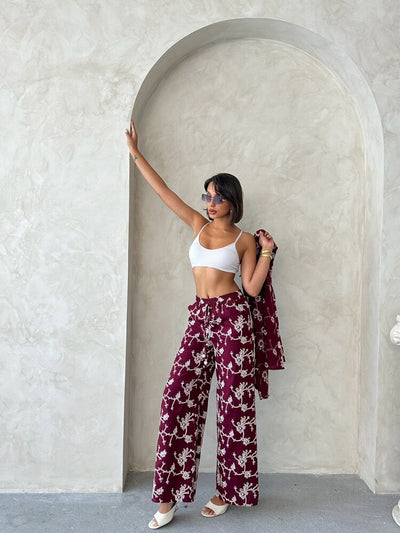 Embroidered Trousers - Burgundy