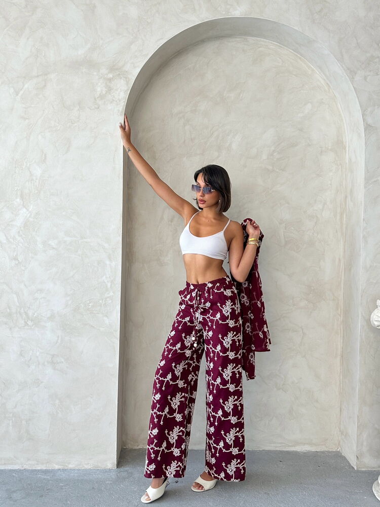Embroidered Trousers - Burgundy