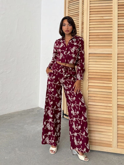 Embroidered Trousers - Burgundy