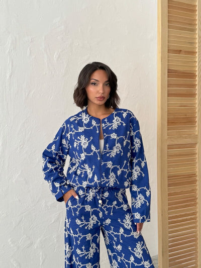 Jachetă cu fermoar și broderie florală - Saks