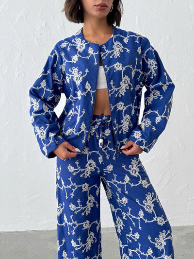 Jachetă cu fermoar și broderie florală - Saks