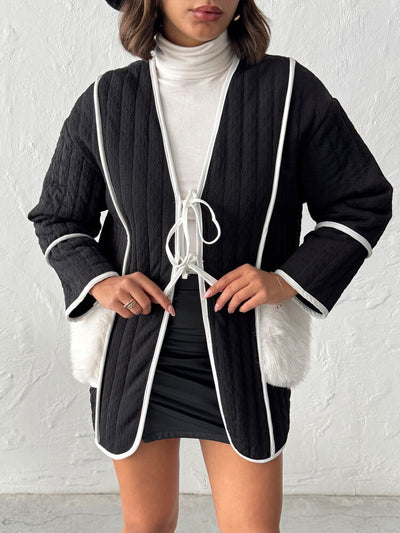Topshow - Wholesale Plush Pocket Detailed Quilted Jacket - Black