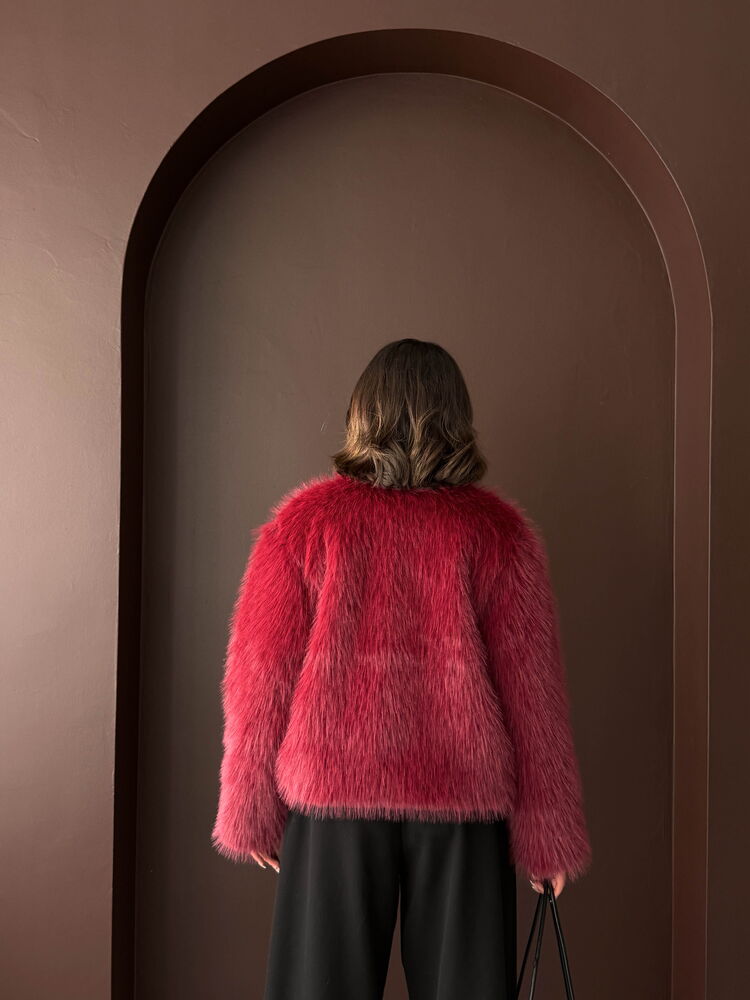 Topshow - Palton cu nasturi din blană de iepure en-gros - Burgundia