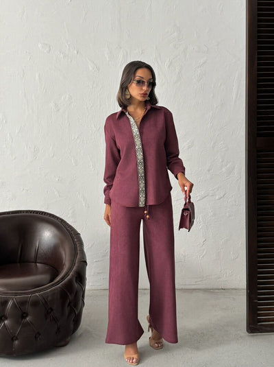 Pantaloni Topshow din piele întoarsă Scuba Suede cu detalii dungate -| F1972