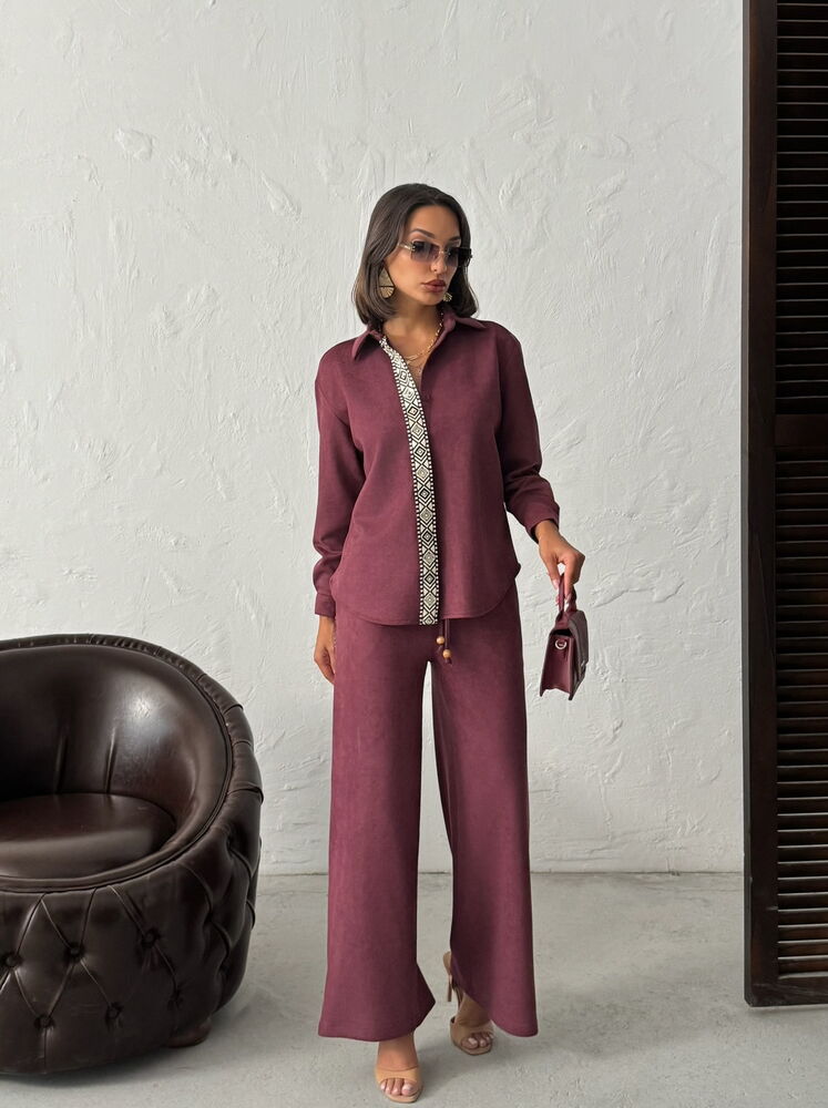 Pantaloni Topshow din piele întoarsă Scuba Suede cu detalii dungate -| F1972