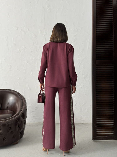 Pantaloni Topshow din piele întoarsă Scuba Suede cu detalii dungate -| F1972