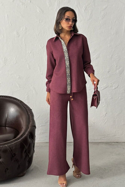 Pantaloni Topshow din piele întoarsă Scuba Suede cu detalii dungate -| F1972