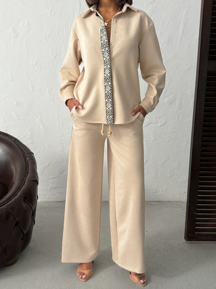 Topshow Scuba Suede Pants with Striped Details - | F1972