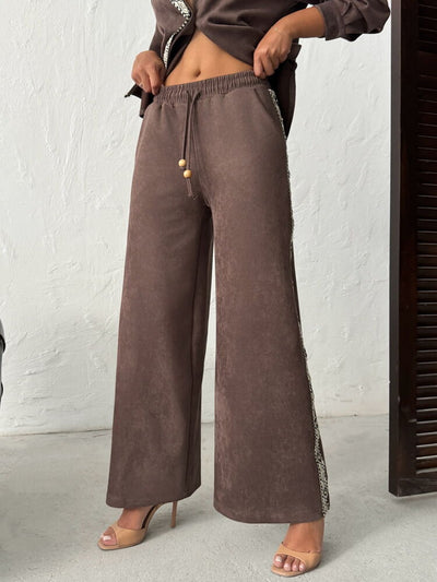 Topshow Şerit Detaylı Scuba Süet Pantolon - | F1972