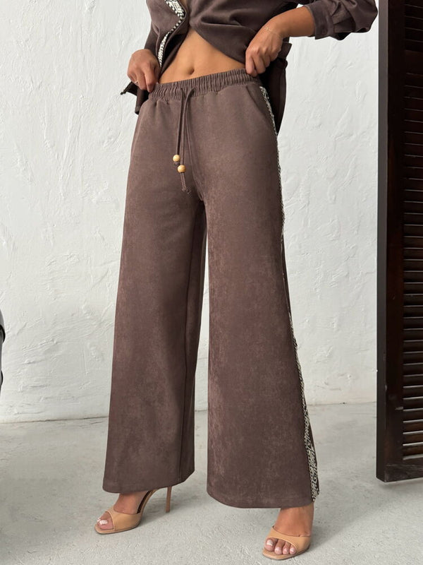 Topshow Şerit Detaylı Scuba Süet Pantolon - | F1972