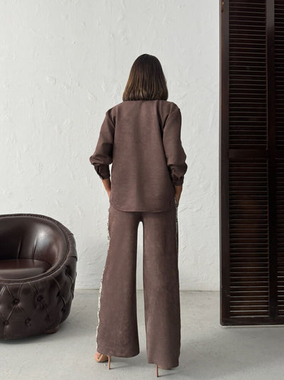 Topshow Şerit Detaylı Scuba Süet Pantolon - | F1972