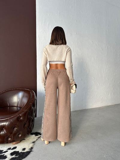Topshow Scuba Suede Pants with Stripe Detail - | F1972