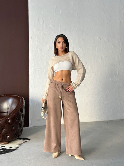Topshow Scuba Suede Pants with Stripe Detail - | F1972