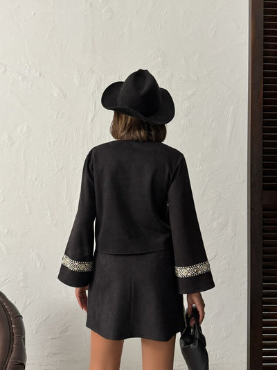 Topshow Striped Detail Scuba Suede Skirt - Black | F1974