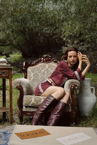 Topshow Wholesale Burgundy Mini Skirt – Elegant and Trendy Design - Burgundy | F1974