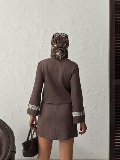 Topshow Strip-Detailed Scuba Suede Skirt - Coffee | F1974