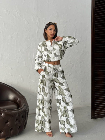 Topshow Wholesale Patterned Zippered Jacket – Stylish and Modern Design - Khaki | F1975
