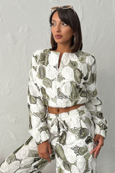 Topshow Wholesale Patterned Zippered Jacket – Stylish and Modern Design - Khaki | F1975
