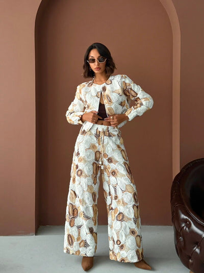 Topshow Wholesale Patterned Zippered Jacket – Stylish and Modern Design - Coffee | F1975
