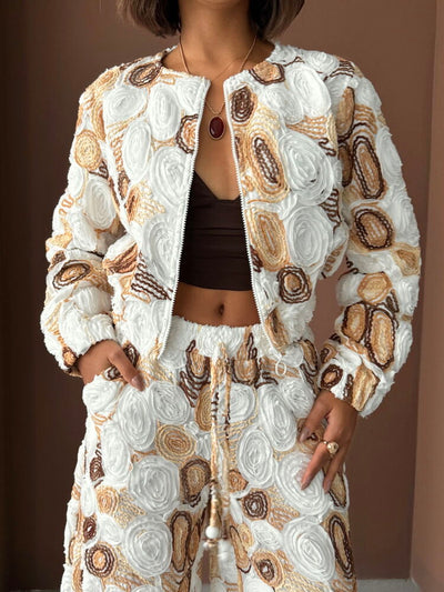 Topshow Wholesale Patterned Zippered Jacket – Stylish and Modern Design - Coffee | F1975