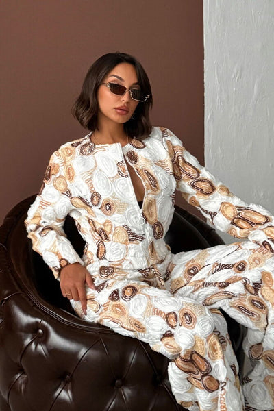 Topshow Wholesale Patterned Zippered Jacket – Stylish and Modern Design - Coffee | F1975
