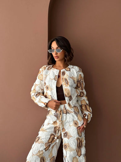 Topshow Wholesale Patterned Zippered Jacket – Stylish and Modern Design - Coffee | F1975