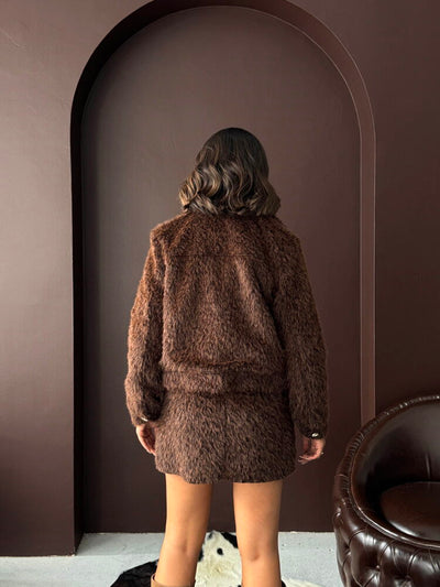 Topshow - Wholesale Faux Fur-Look Women's Jacket - Dark Brown