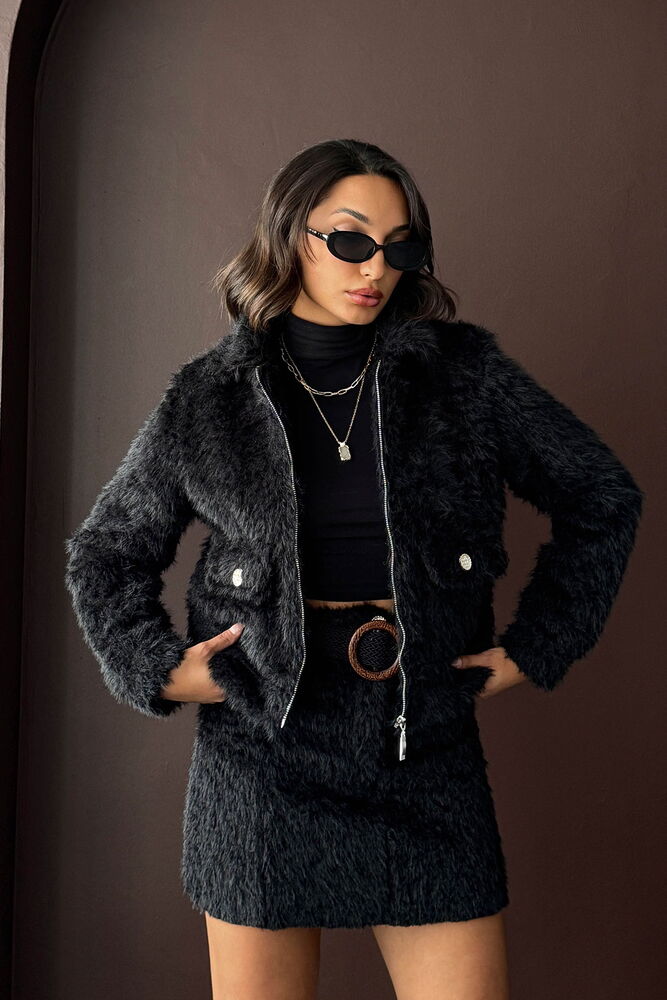 Topshow - Wholesale Faux Fur Women's Jacket - Black