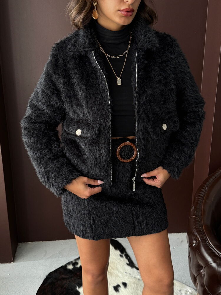 Topshow - Wholesale Faux Fur Women's Jacket - Black