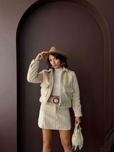 Topshow - Wholesale Faux Fur Women's Jacket - Stone