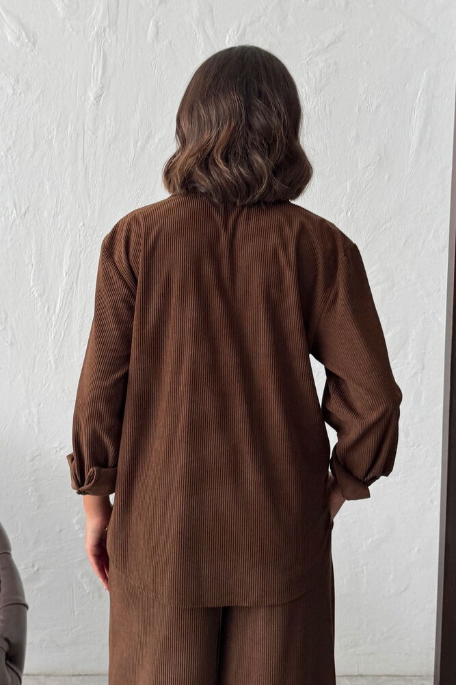 Topshow - Wholesale Corduroy Shirt with Embroidered Pocket - Coffee