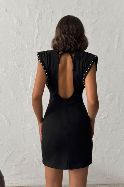 Topshow - Rochie din piele întoarsă cu imprimeu scuba - Negru