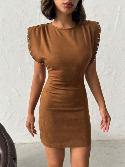 Topshow - Rochie din piele întoarsă cu imprimeu scuba - Bej