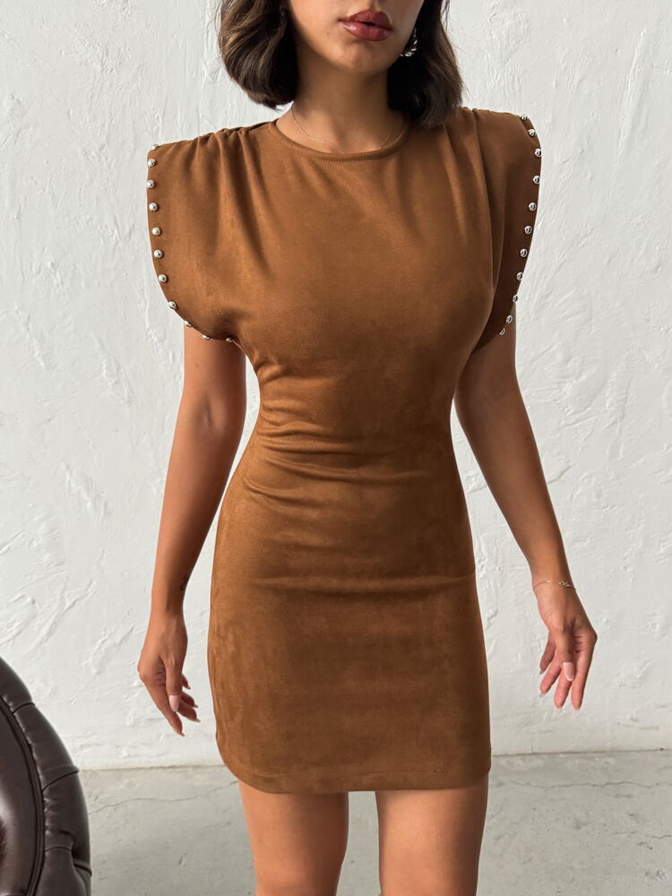 Topshow - Rochie din piele întoarsă cu imprimeu scuba - Bej