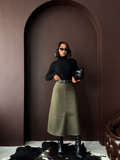Topshow Scuba Suede Skirt - Khaki | F2004