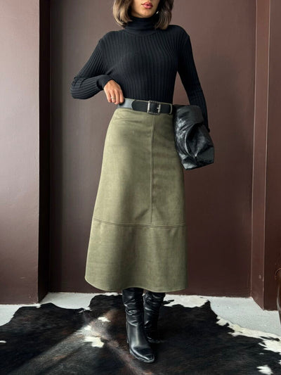 Topshow Scuba Suede Skirt - Khaki | F2004