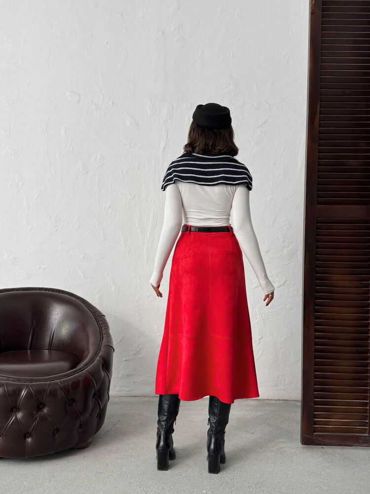 Topshow Scuba Suede Wholesale Skirt - Red | F2004