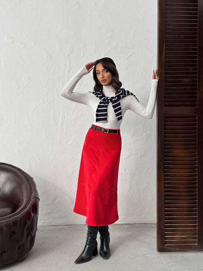 Topshow Scuba Suede Wholesale Skirt - Red | F2004