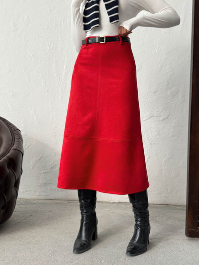 Topshow Scuba Suede Wholesale Skirt - Red | F2004