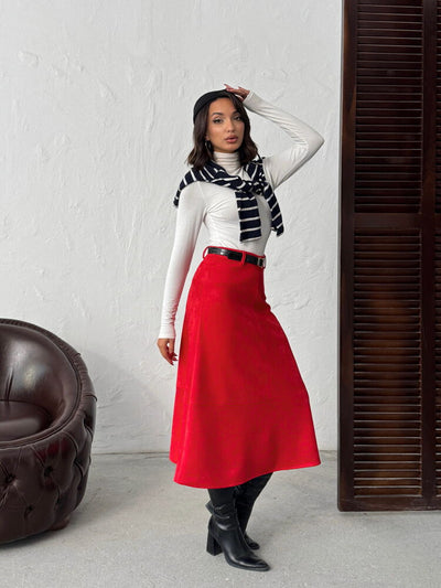 Topshow Scuba Suede Wholesale Skirt - Red | F2004
