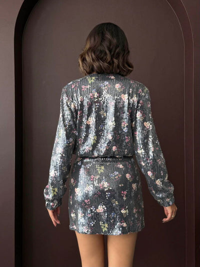 Topshow - Jachetă cu fermoar și paiete cu imprimeu floral, en-gros - Model floral cu paiete