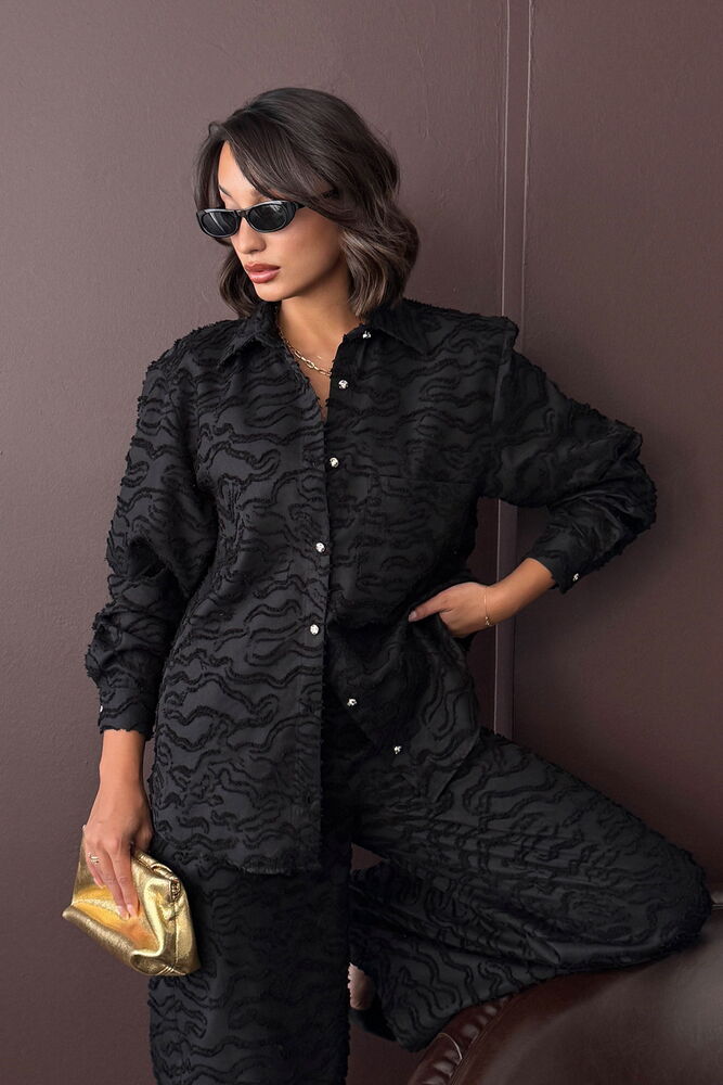 Topshow - Cămăși țesute Jacquard en-gros - Negre
