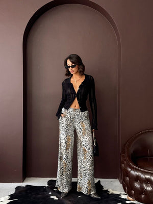 Topshow - Toptan Trend Leopar Desenli Bol Paça Pantolon - Günlük Ve Gece - Açık Leopar